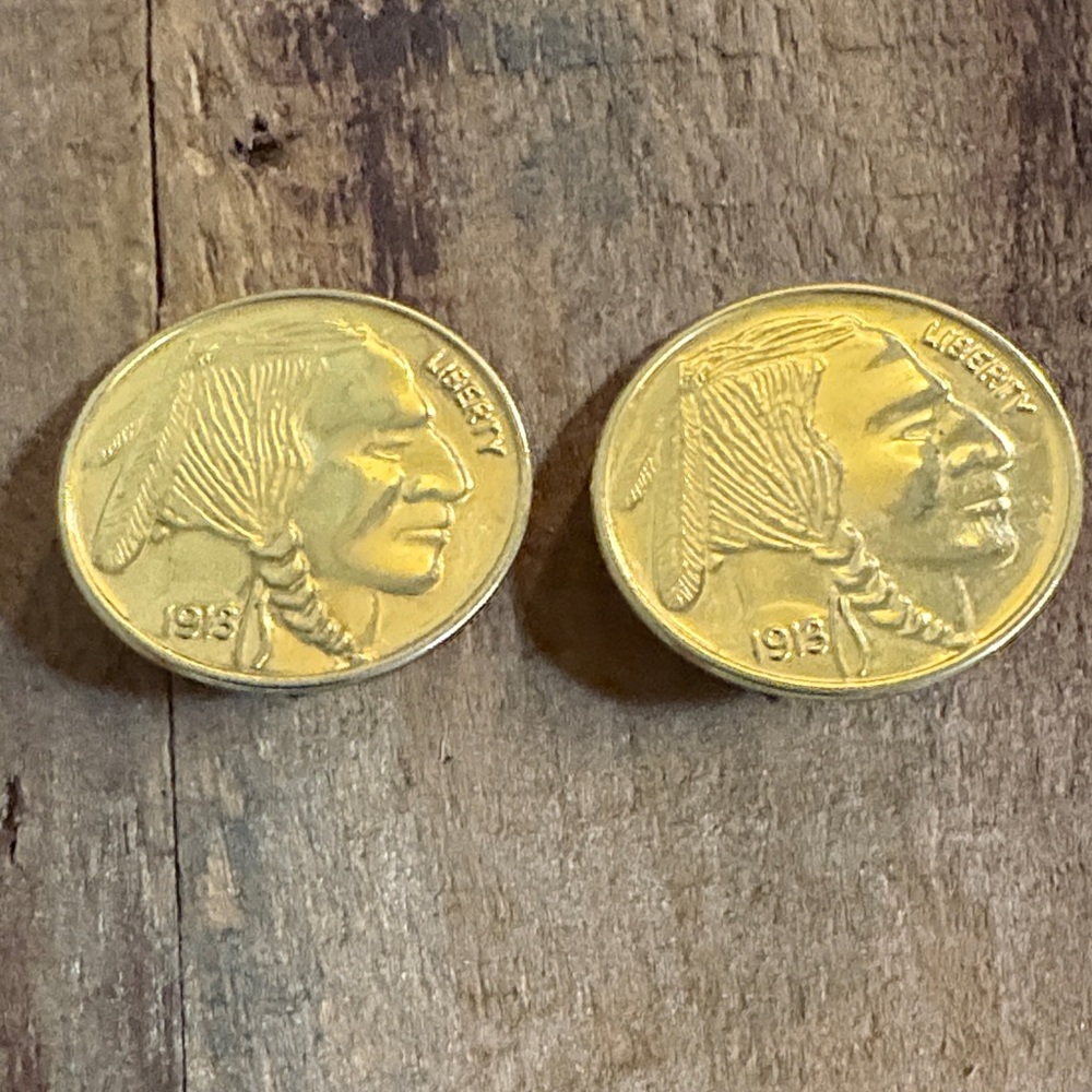 Gold-Toned 1913 Indian Head Faux Coin clip on earrings
